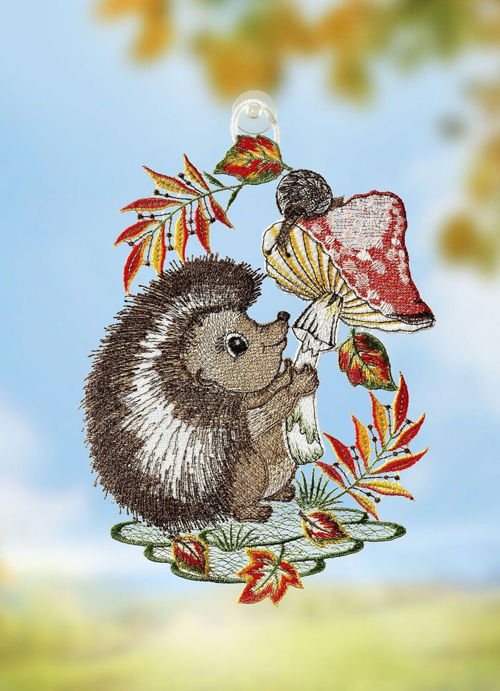 Fensterbild &laquo;Igel mit Fliegenpilz&raquo; 