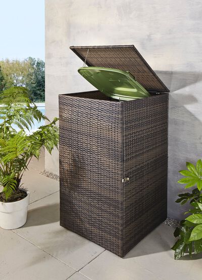 M&uuml;lltonnenschrank aus witterungsbest&auml;ndigem Kunststoffgeflecht 