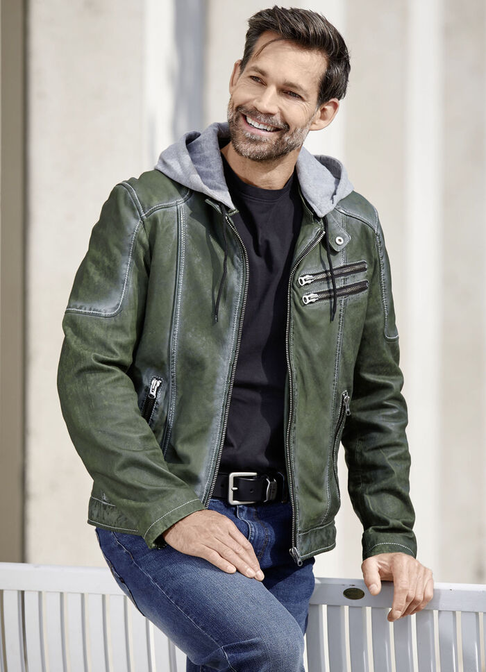 Lederkurzjacke mit Kapuze 