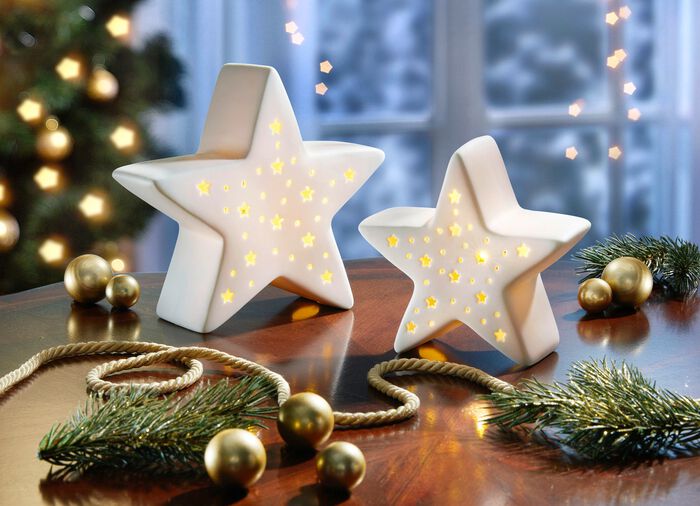 Beleuchteter Stern aus Porzellan, 2er-Set 