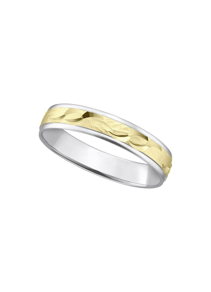 Trauring in Bicolor mit geh&auml;mmerten Glanzschnitten 