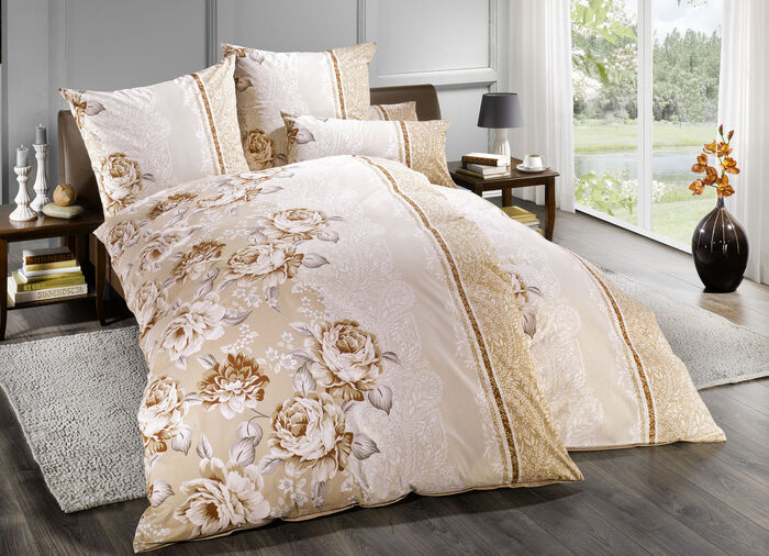 Bettwäsche-Garnitur bezaubernde Rosendessin BRAUN