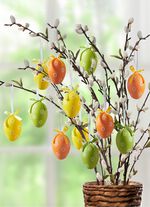 Ostereier mit frühlingshaftem Motiv, 12er-Set GELB-GRÜN-ORANGE