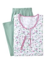 Pyjama mit Alloverdessin und Knopfleiste WEISS-ROSA-JADE