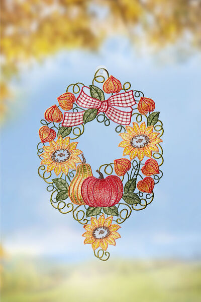 Fensterbild mit Herbstkranz-Motiv 