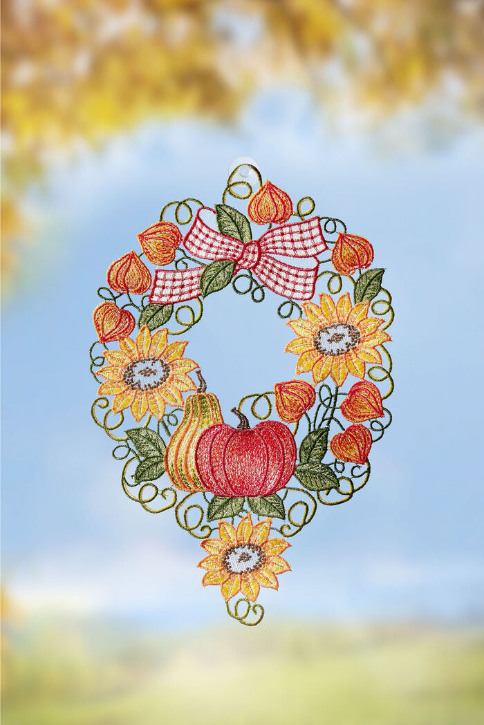 Fensterbild mit Herbstkranz-Motiv 