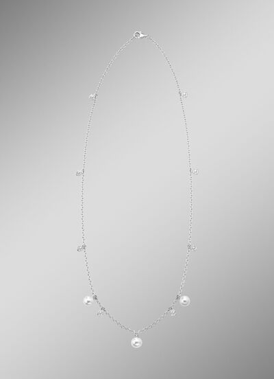 Halskette mit S&uuml;sswasser-Zuchtperlen und synth. Zirkonia 