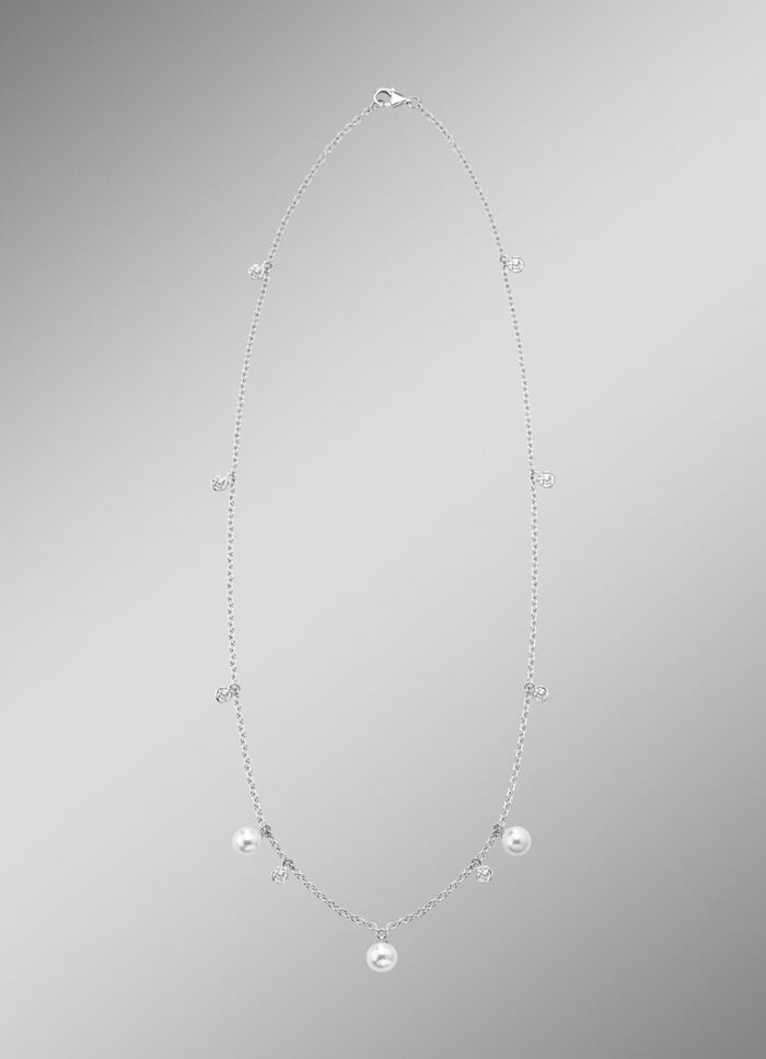 Halskette mit S&uuml;sswasser-Zuchtperlen und synth. Zirkonia 