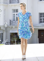 Kleid mit  Bindegürtel TÜRKIS-BLAU-ECRU-BUNT