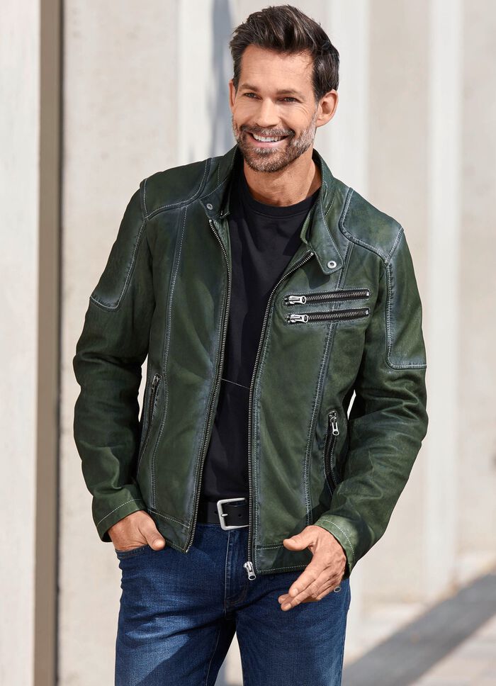 Lederkurzjacke mit Kapuze 