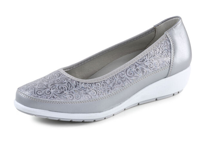 ELENA EDEN, bequeme Damen-Ballerinas, Weite G, mit herausnehmbarem Fussbett SILBERGRAU