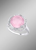 Damenring mit Rosenquarz und Weisstopas 