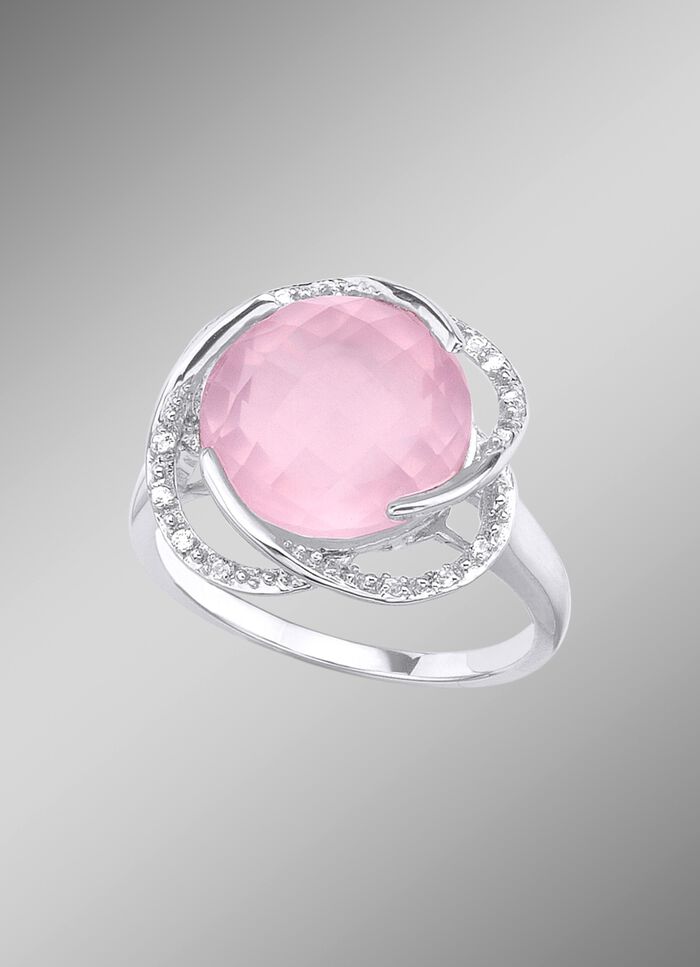 Damenring mit Rosenquarz und Weisstopas 