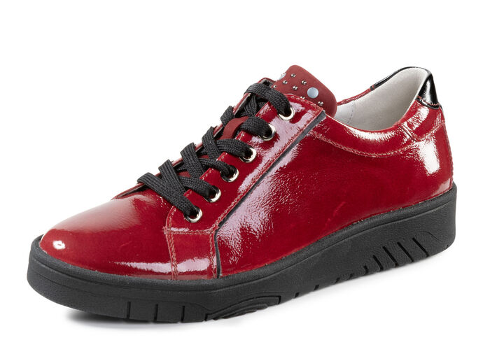 Waldläufer Schnürschuh aus weichem Knautschlackleder RUBINROT-SCHWARZ