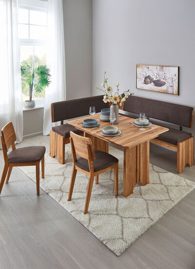 Eckbankgruppe mit Gestell aus massiver, geölter Eiche 