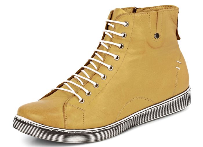 Schnür-Stiefelette aus hochwertigem Leder SENFGELB