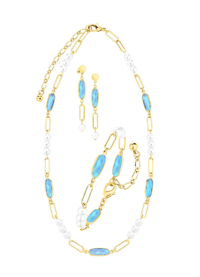 Schmuckset, 3-teilig, aus Messing mit Kristallsteinen 