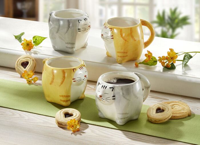 Katzen-Tasse, 2er-Set, aus hochwertiger Keramik 