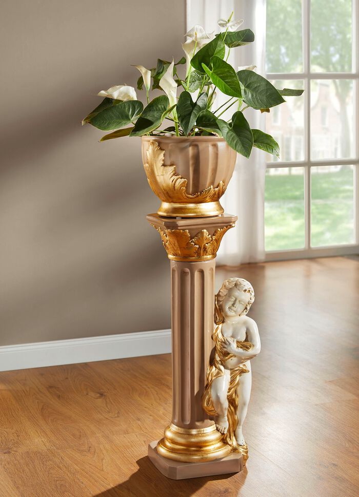 Handbemalte S&auml;ule mit &Uuml;bertopf BEIGE-GOLD