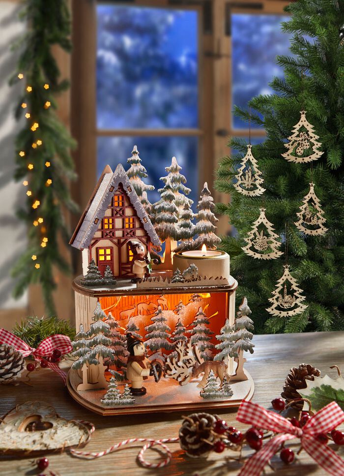 Beleuchtete Winterwaldszene mit Timerfunktion 