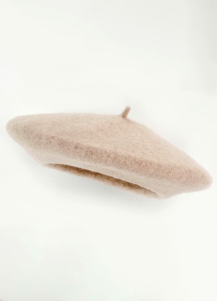 Edle Damen-Baskenm&uuml;tze, mit Walk aus Schurwolle CAMEL