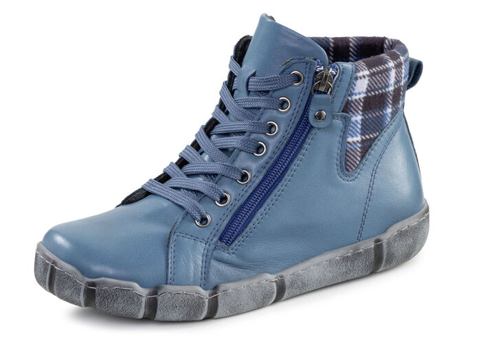 Andrea Conti Schnür-Bootie mit Schaftrand aus kariertem Textil JEANS