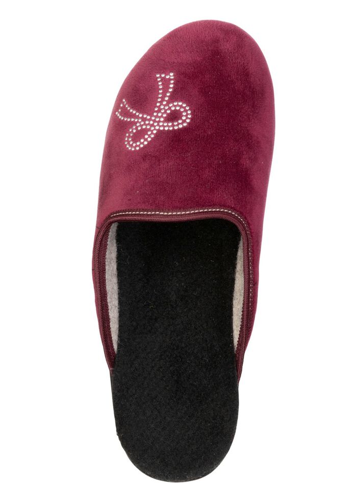 Zweierpack, klassische Damen-Hausschuhe, Weite G, mit funkelnden Glitzersteinchen 1X BORDEAUX, 1X CAMEL