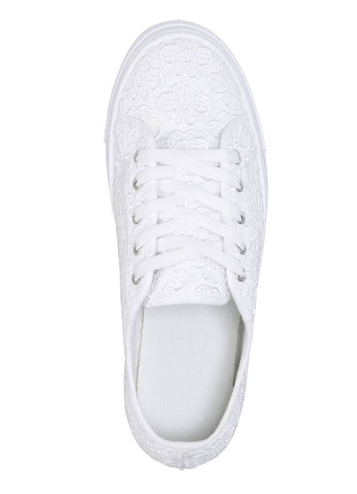 Schnürschuh mit Blüten-Stickerei in Spitzenoptik WEISS