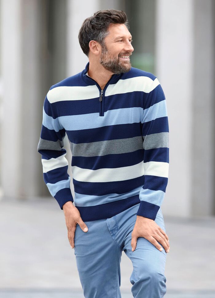 Gestreifter Troyer mit kurzem Reissverschluss 