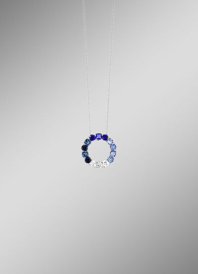 Anhänger mit synth. Zirkonia in Weiss und Blautönen 