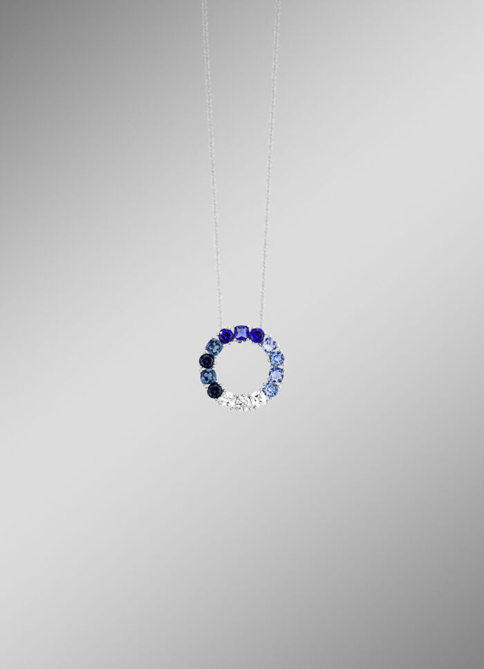 Anhänger mit synth. Zirkonia in Weiss und Blautönen 