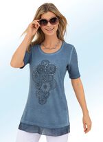 Longshirt mit Spitzeneinsatz an den &Auml;rmeln in 3 Farben JEANSBLAU