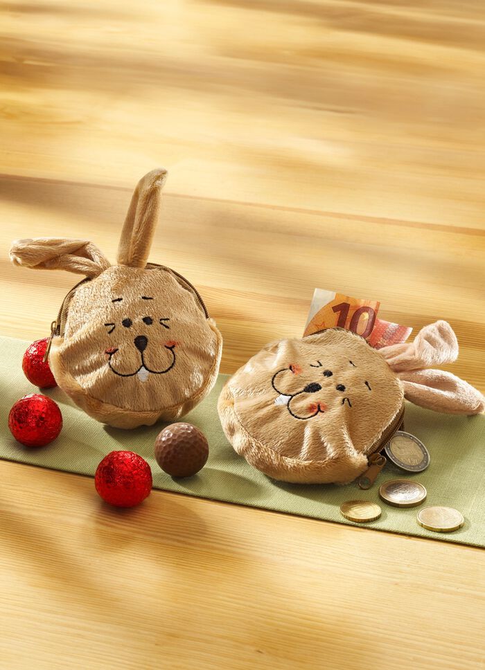 Gef&uuml;llte Hasen-Geldb&ouml;rse aus Pl&uuml;sch, 2er-Set 