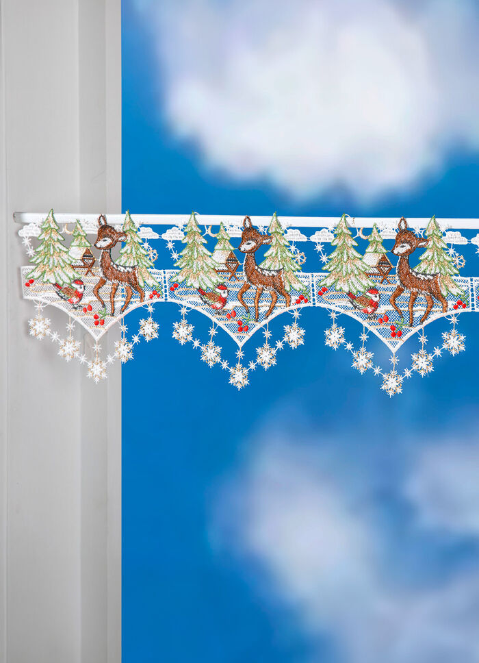 Winterliche Stangendekoration aus echter Plauener Spitze 