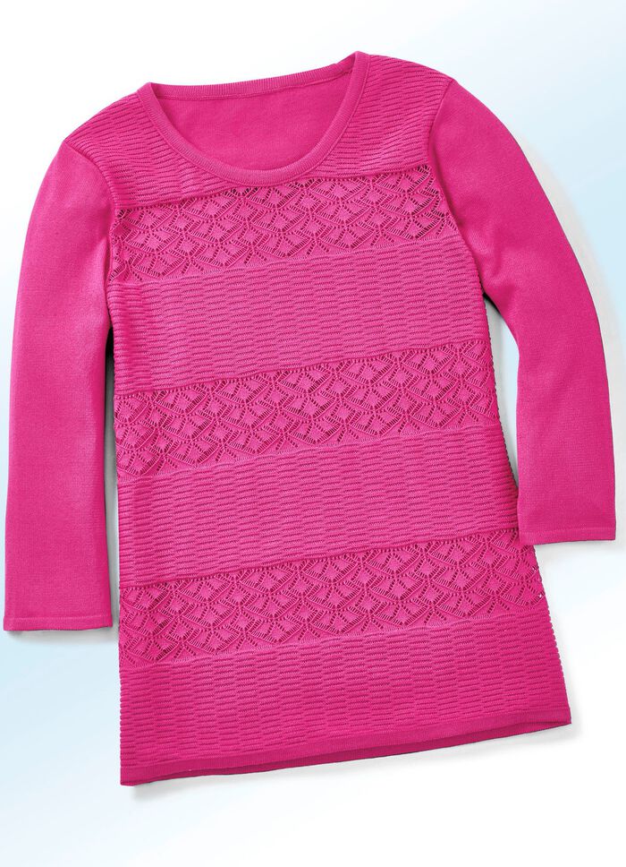 Pullover mit Struktur- und Ajourmix FUCHSIA