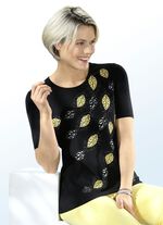 Shirt mit interessantem Blätterdruck in 2 Farben SCHWARZ