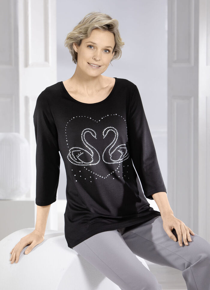 Shirt mit edler Strasszier in 2 Farben SCHWARZ