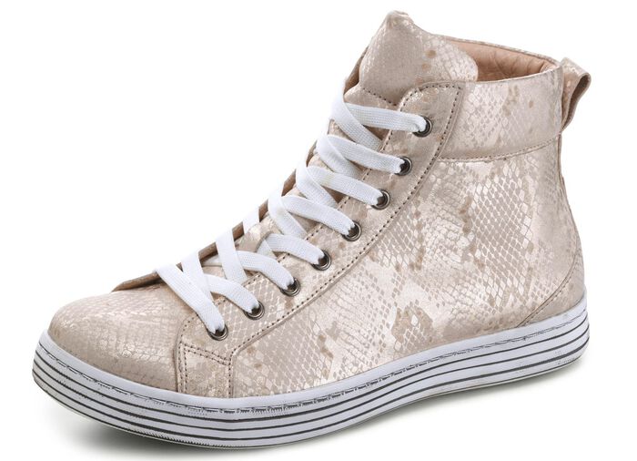 Gemini Schn&uuml;r-Booties aus gepr&auml;gtem Rindleder mit Metallic-Schimmer MATTGOLD