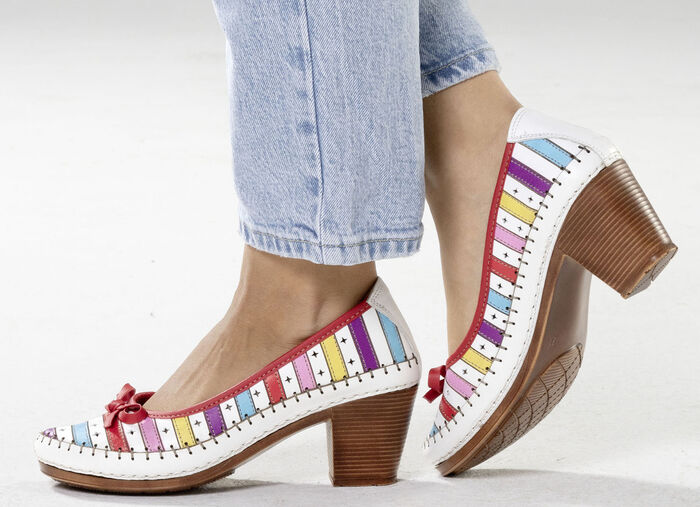 Gemini Pumps aus Rind-Nappaleder mit Schleife WEISS-MULTICOLOR