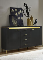 Sideboard mit LED-Beleuchtung und Softclose SCHWARZ-GOLD