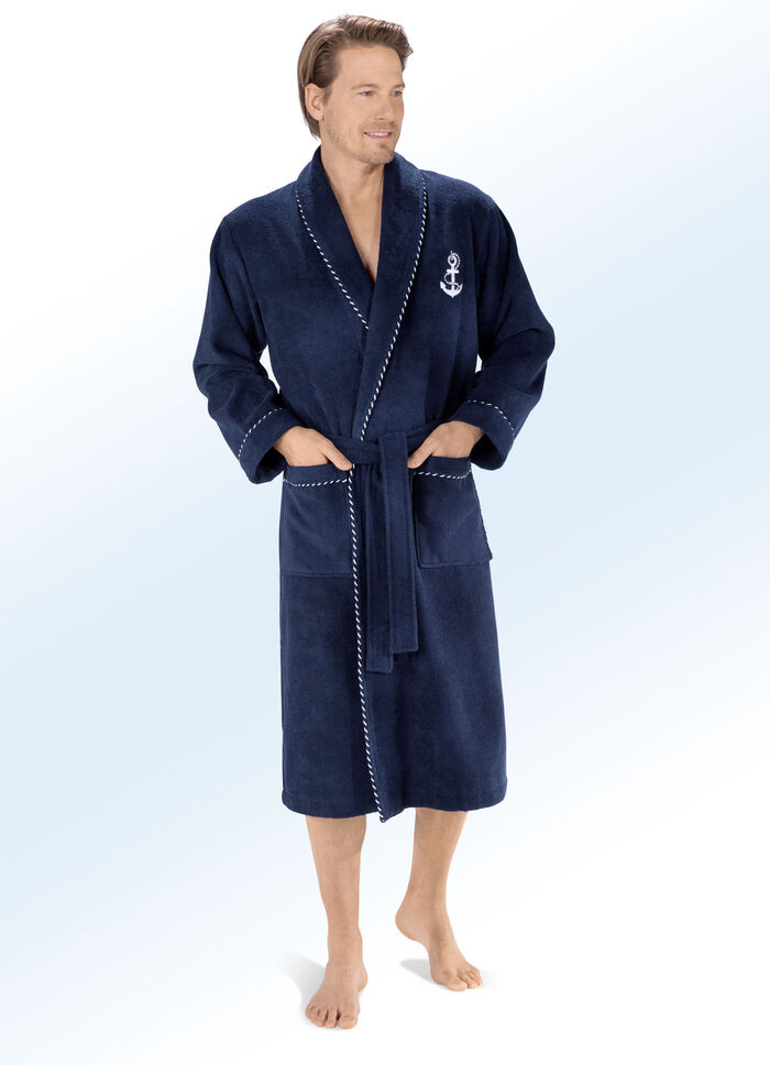 Bademantel mit Anker-Stickerei MARINE