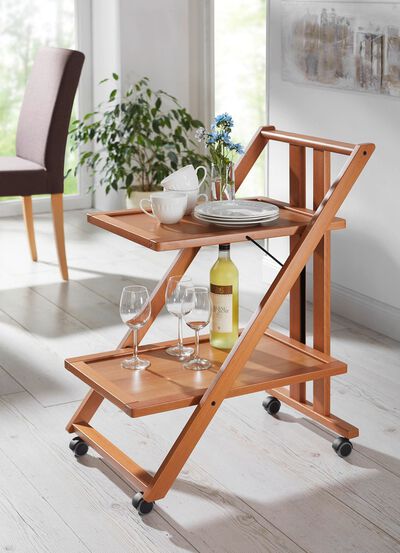 Servierwagen mit Gestell aus massivem Buchenholz 