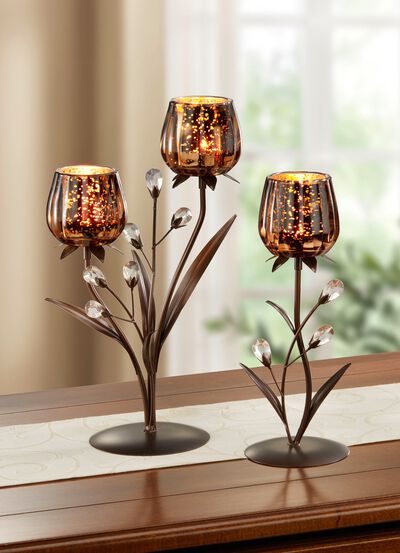 Metall-Teelichthalter mit Glaseinsatz 