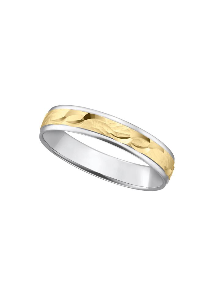 Trauring in Bicolor mit geh&auml;mmerten Glanzschnitten 