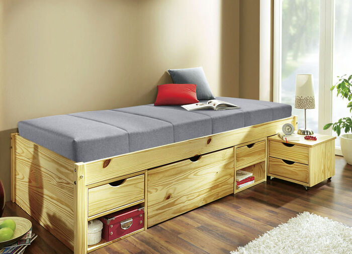 Funktionsbett aus massivem Kiefernholz NATUR