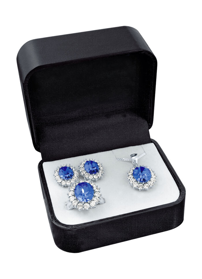 Schmuck-Set, 4-teilig mit Weißgoldauflage SAFIRBLAU