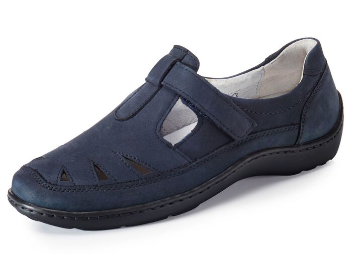 Waldl&auml;ufer, bequeme Damen-Slipper, Weite H, mit herausnehmbarem Fussbett MARINE