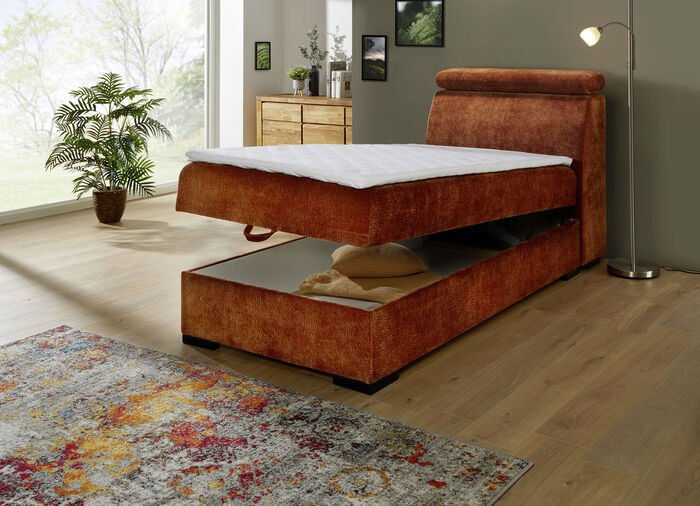 Boxspringbett auf hochwertigem Echtholzgestell TERRAKOTTA