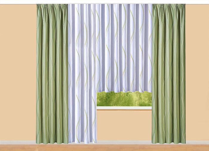 Vorhang  im Wellen-Dessin mit Universalschienenband 