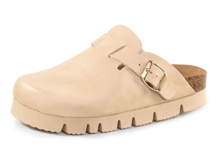 ELENA EDEN, klassische Damen-Clogs, Weite H, mit Klettspange BEIGE
